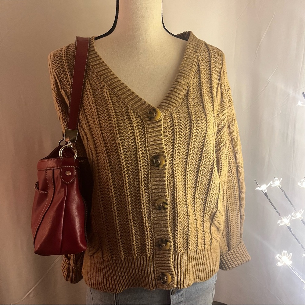 Cupcakes & Cashmere Tan Knit Cardigan